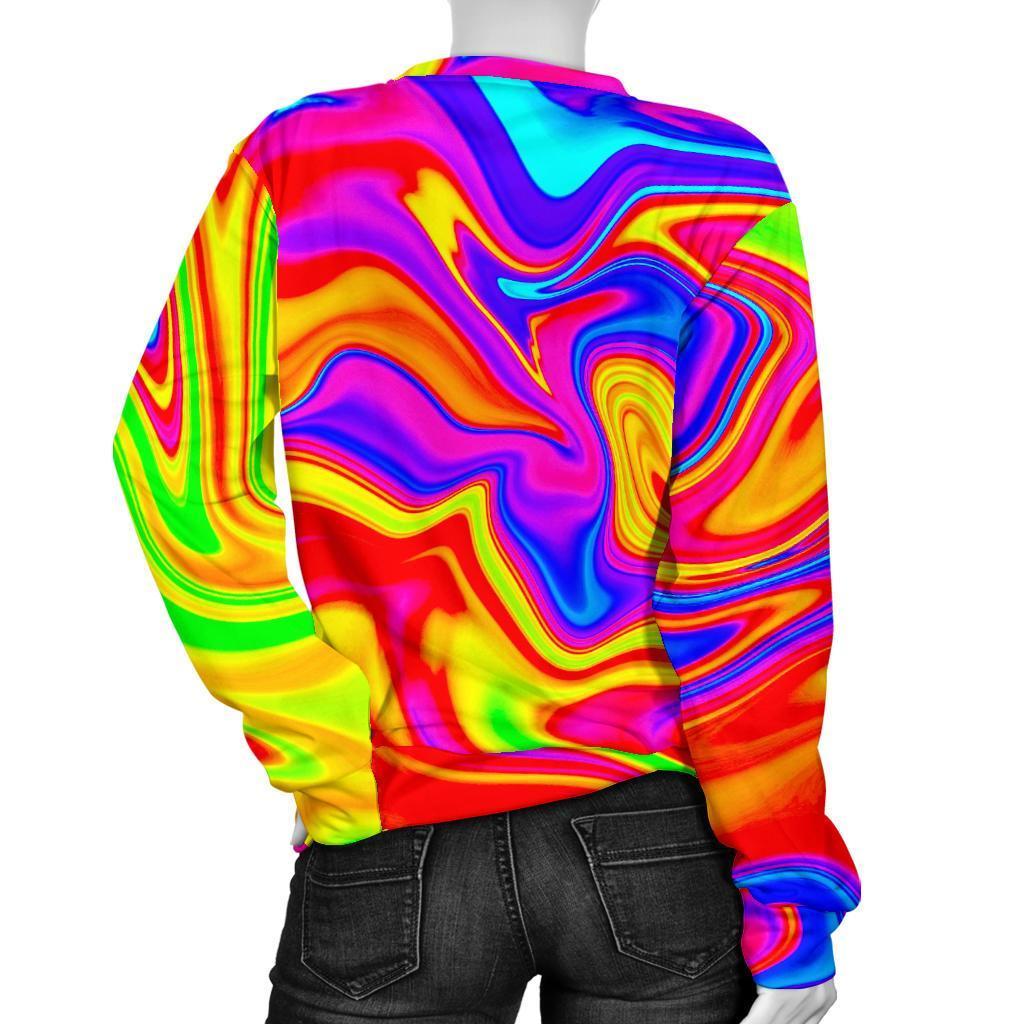 Abstract Colorful Liquid Trippy Print Women's Crewneck Sweatshirt GearFrost