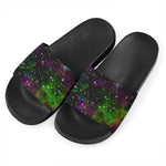 Abstract Dark Galaxy Space Print Black Slide Sandals