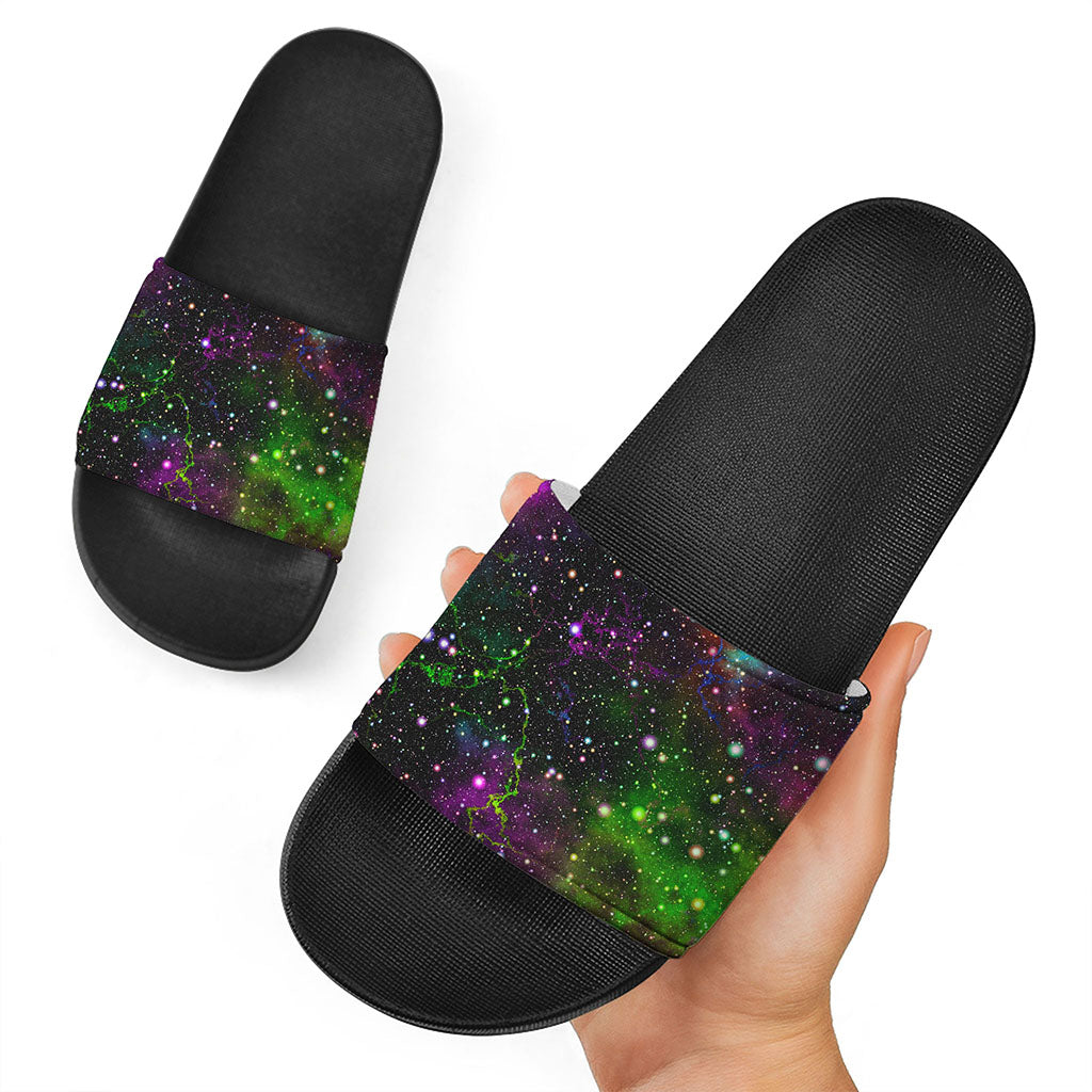 Abstract Dark Galaxy Space Print Black Slide Sandals