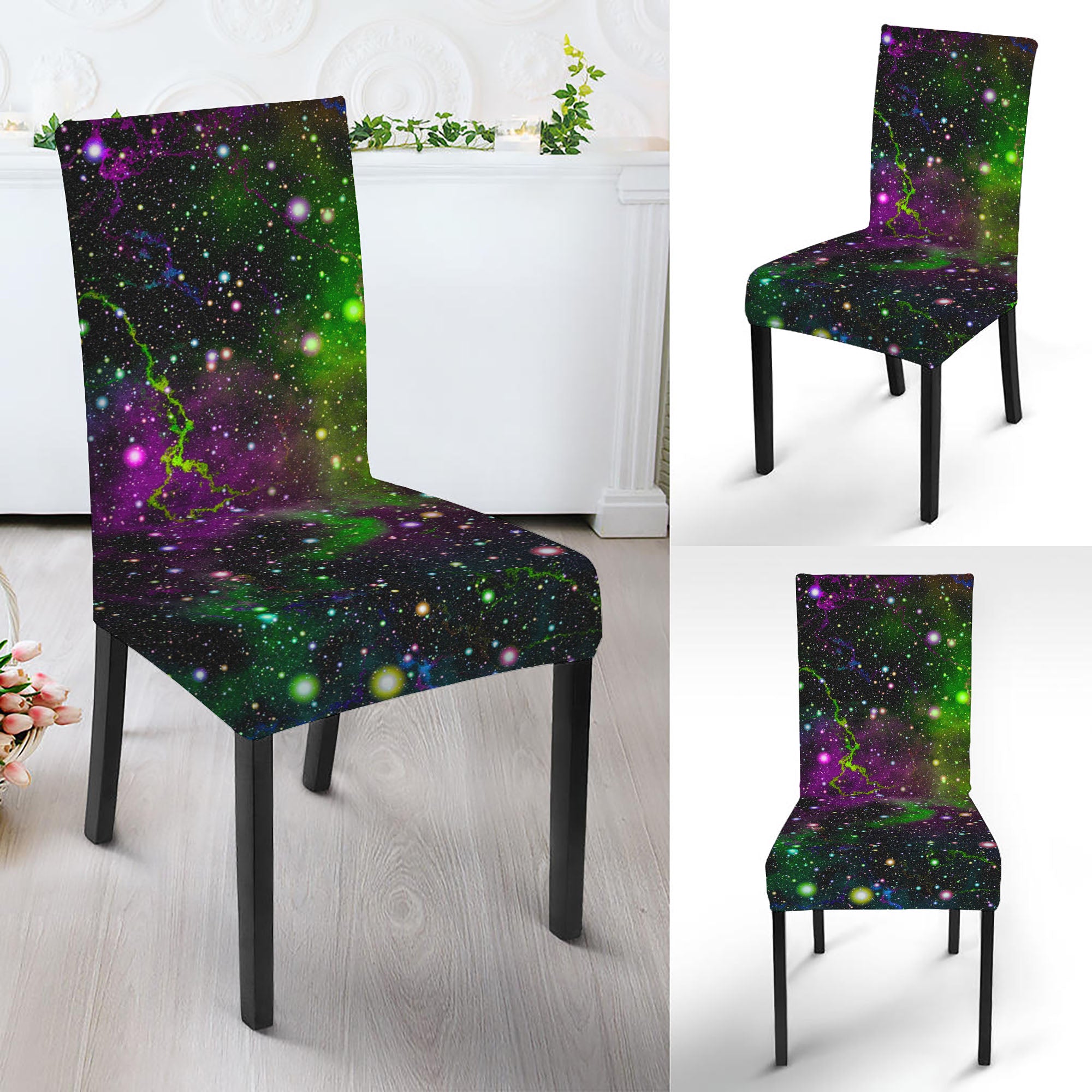 Abstract Dark Galaxy Space Print Dining Chair Slipcover