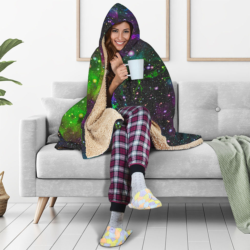 Abstract Dark Galaxy Space Print Hooded Blanket