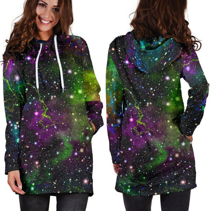 Abstract Dark Galaxy Space Print Hoodie Dress GearFrost