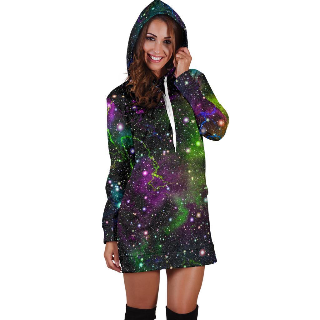 Abstract Dark Galaxy Space Print Hoodie Dress GearFrost