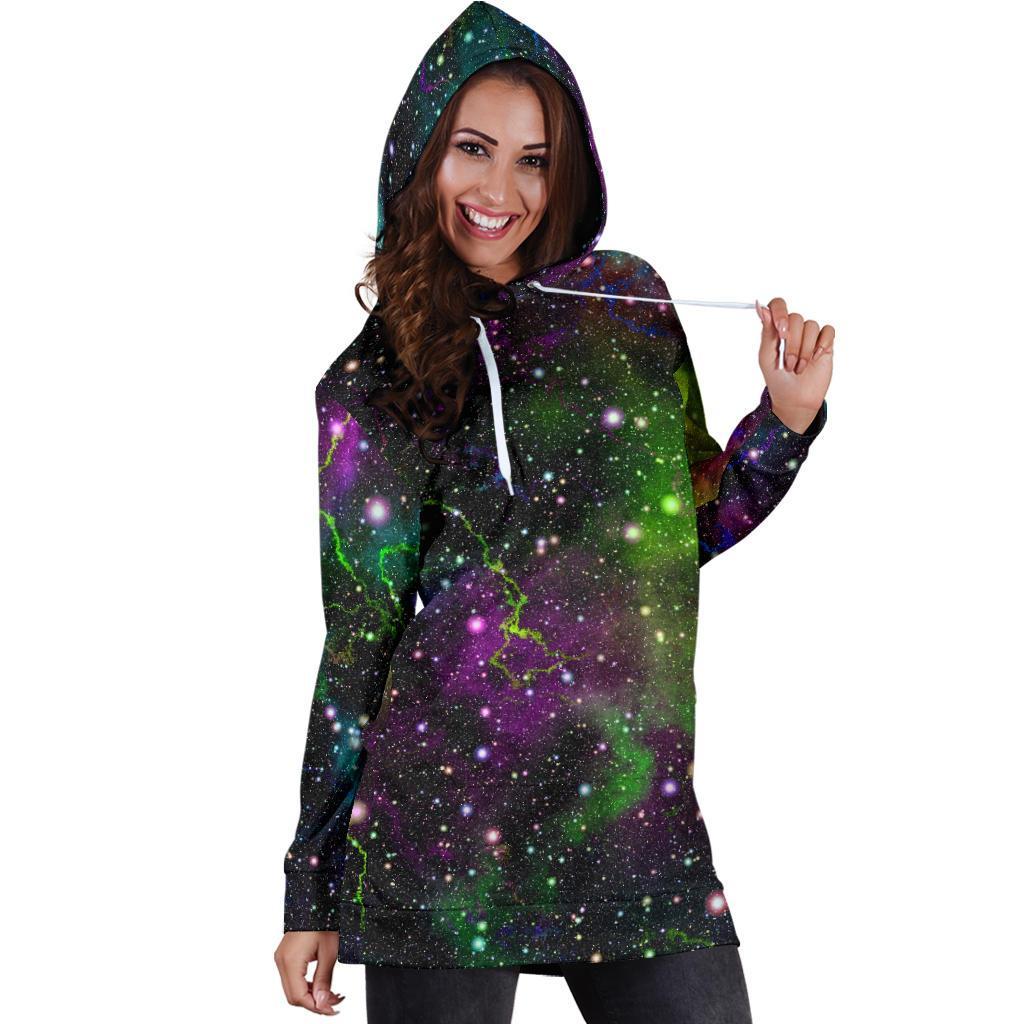 Abstract Dark Galaxy Space Print Hoodie Dress GearFrost