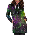 Abstract Dark Galaxy Space Print Pullover Hoodie Dress