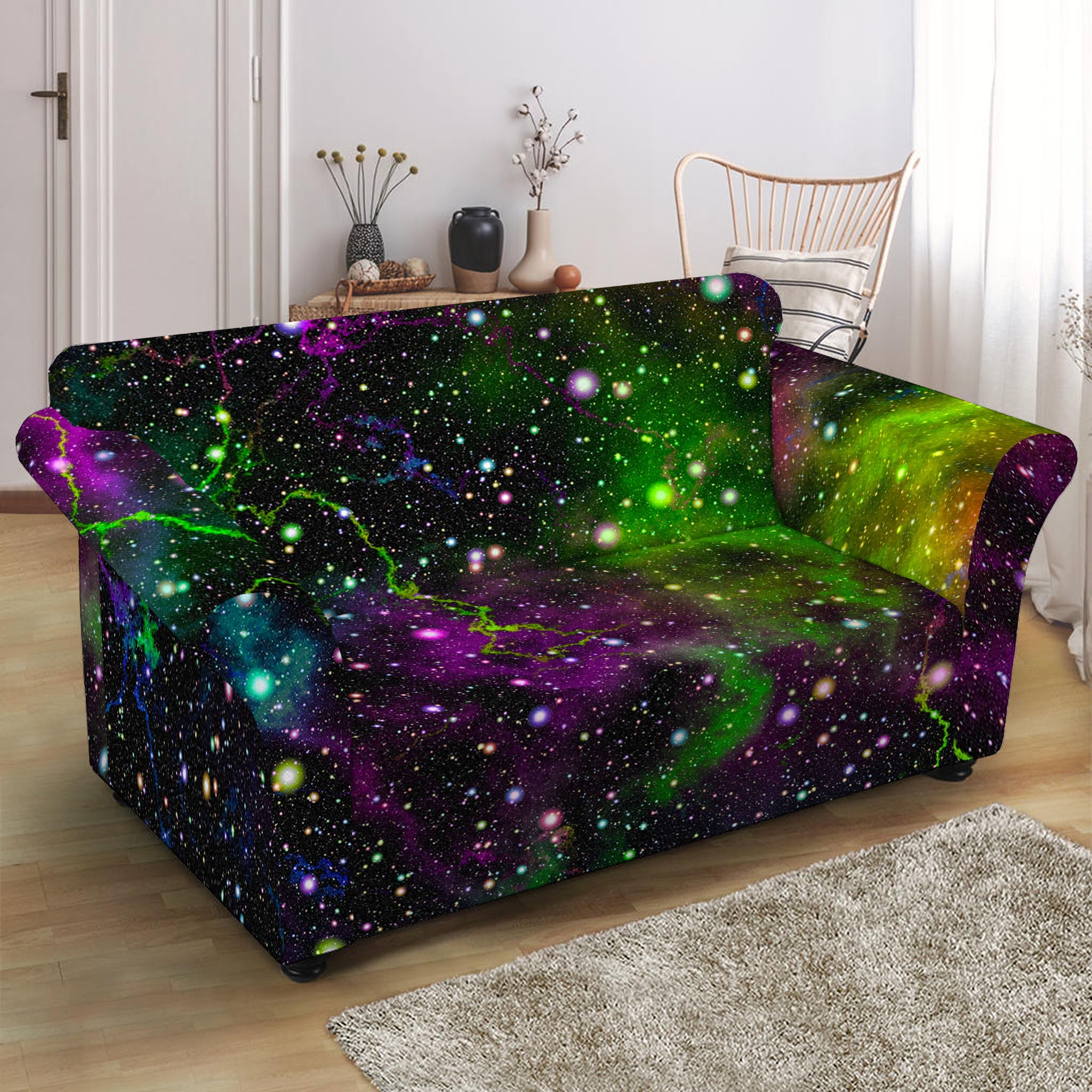 Abstract Dark Galaxy Space Print Loveseat Slipcover