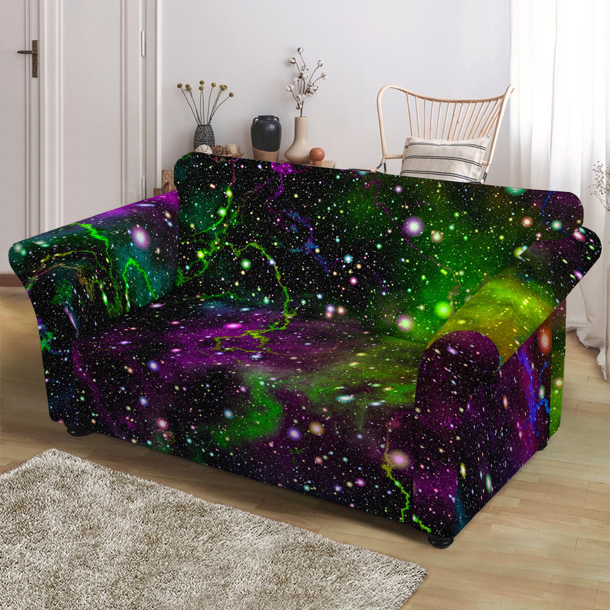 Abstract Dark Galaxy Space Print Loveseat Slipcover