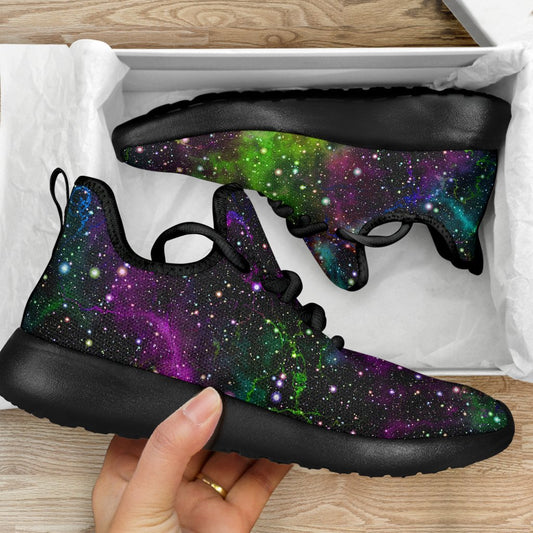 Abstract Dark Galaxy Space Print Mesh Knit Shoes GearFrost