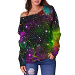 Abstract Dark Galaxy Space Print Off Shoulder Sweatshirt GearFrost
