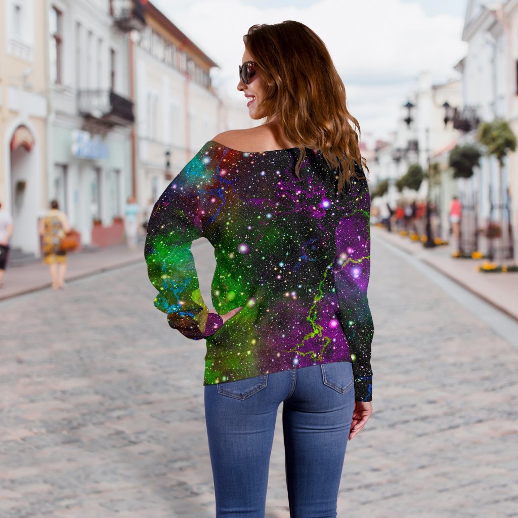 Abstract Dark Galaxy Space Print Off Shoulder Sweatshirt GearFrost