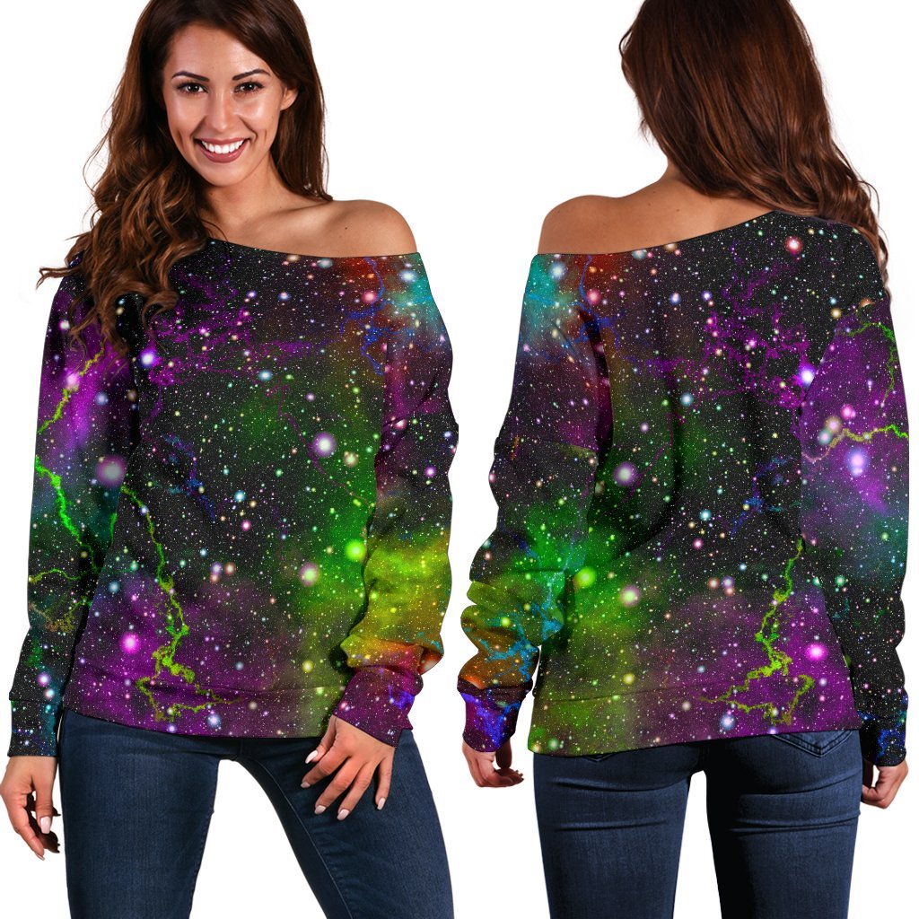 Abstract Dark Galaxy Space Print Off Shoulder Sweatshirt GearFrost