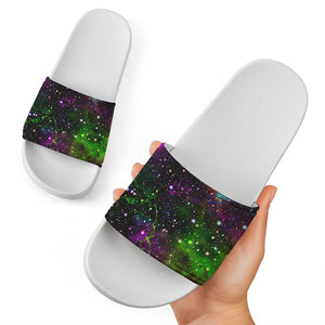 Abstract Dark Galaxy Space Print White Slide Sandals