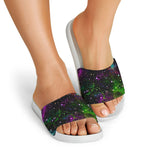 Abstract Dark Galaxy Space Print White Slide Sandals