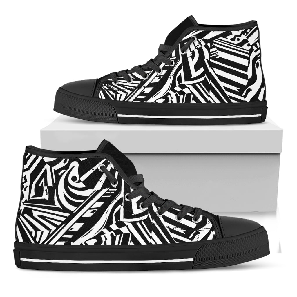Abstract Dazzle Pattern Print Black High Top Shoes