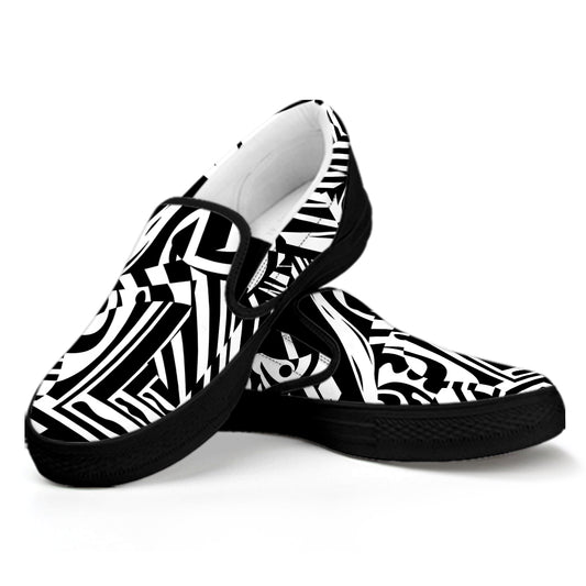 Abstract Dazzle Pattern Print Black Slip On Shoes