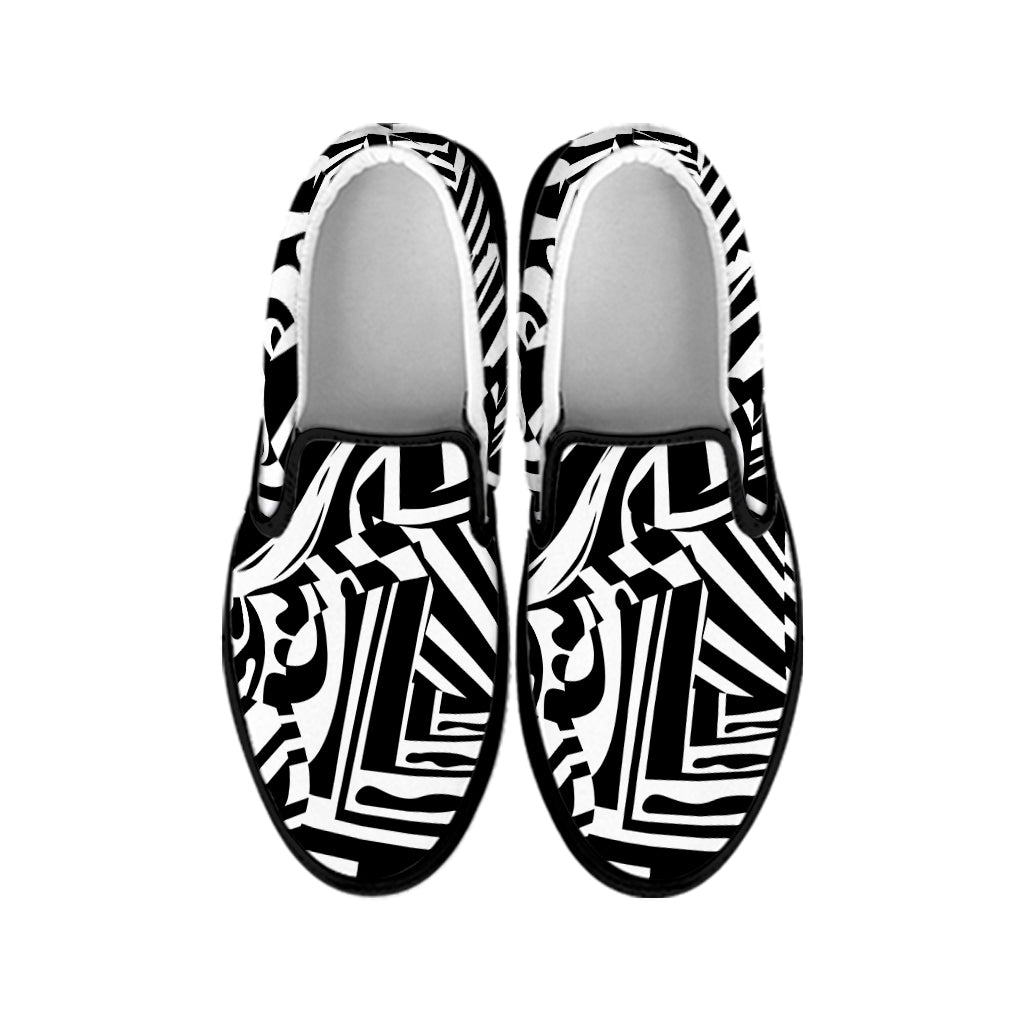 Abstract Dazzle Pattern Print Black Slip On Shoes