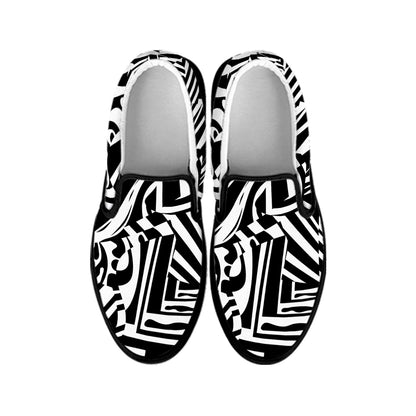 Abstract Dazzle Pattern Print Black Slip On Shoes