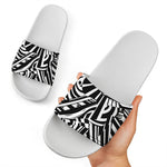 Abstract Dazzle Pattern Print White Slide Sandals