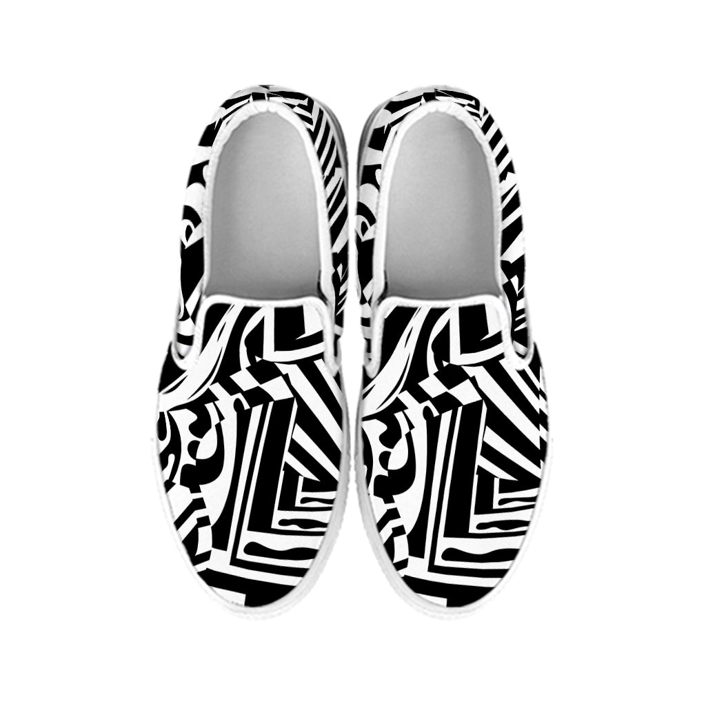 Abstract Dazzle Pattern Print White Slip On Shoes