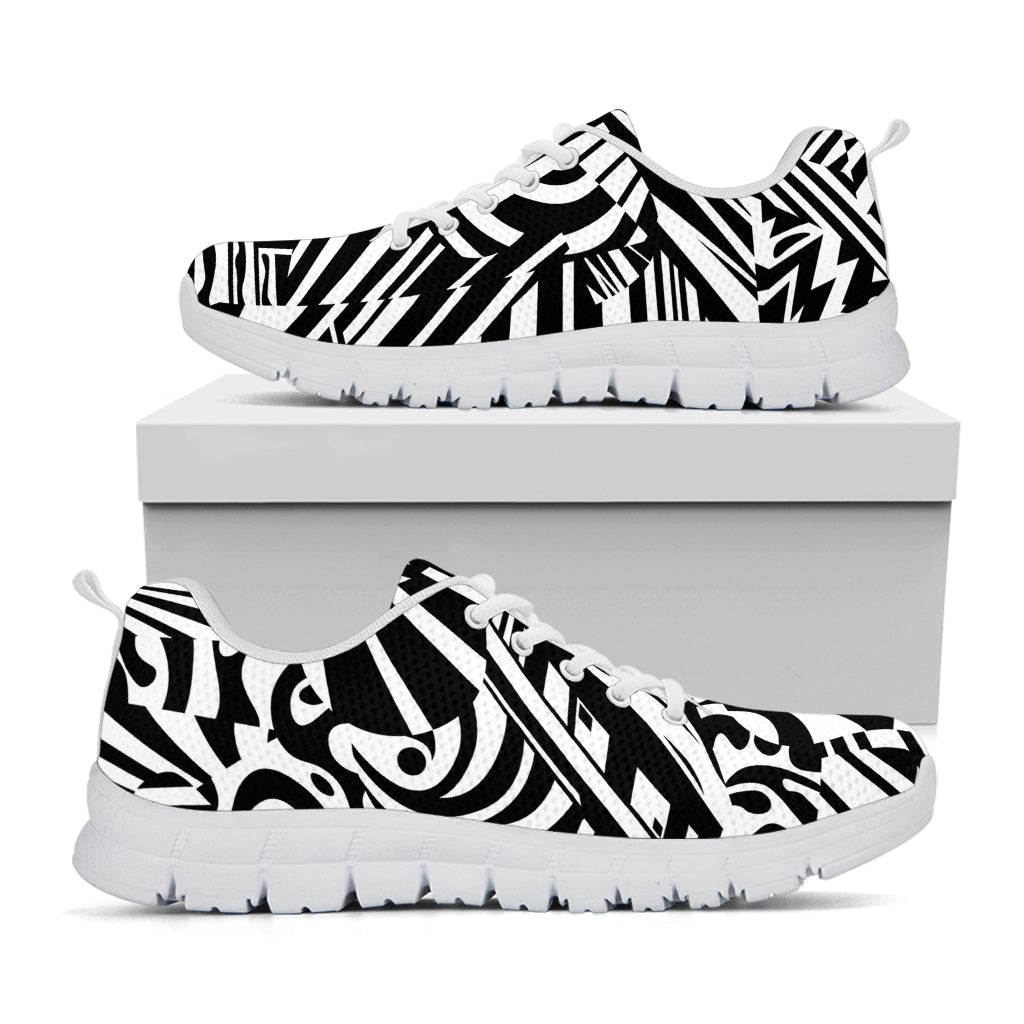 Abstract Dazzle Pattern Print White Sneakers