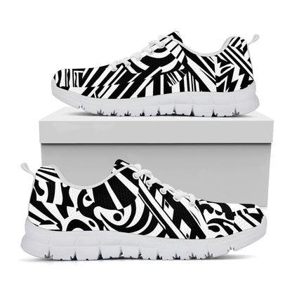 Abstract Dazzle Pattern Print White Sneakers