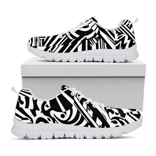 Abstract Dazzle Pattern Print White Sneakers