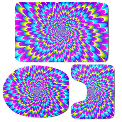 Abstract Dizzy Moving Optical Illusion 3 Piece Bath Mat Set