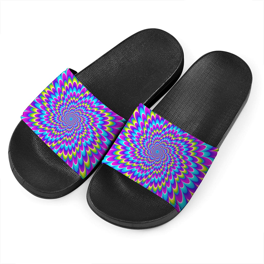 Abstract Dizzy Moving Optical Illusion Black Slide Sandals