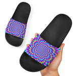 Abstract Dizzy Moving Optical Illusion Black Slide Sandals