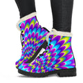 Abstract Dizzy Moving Optical Illusion Faux Fur Leather Boots
