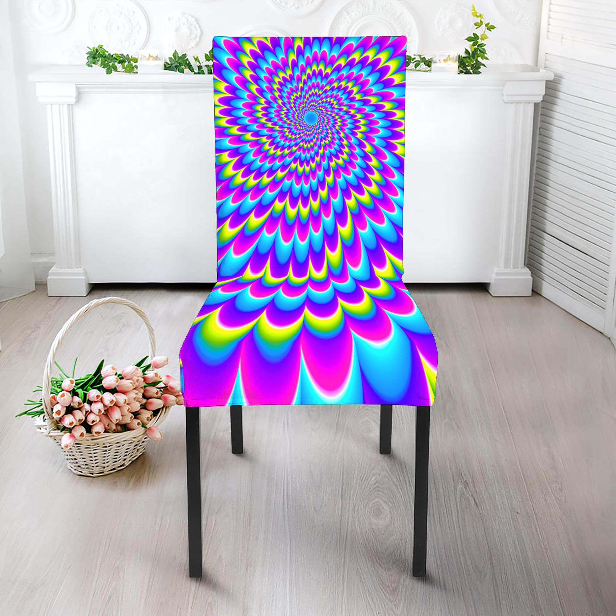 Abstract Dizzy Moving Optical Illusion Dining Chair Slipcover