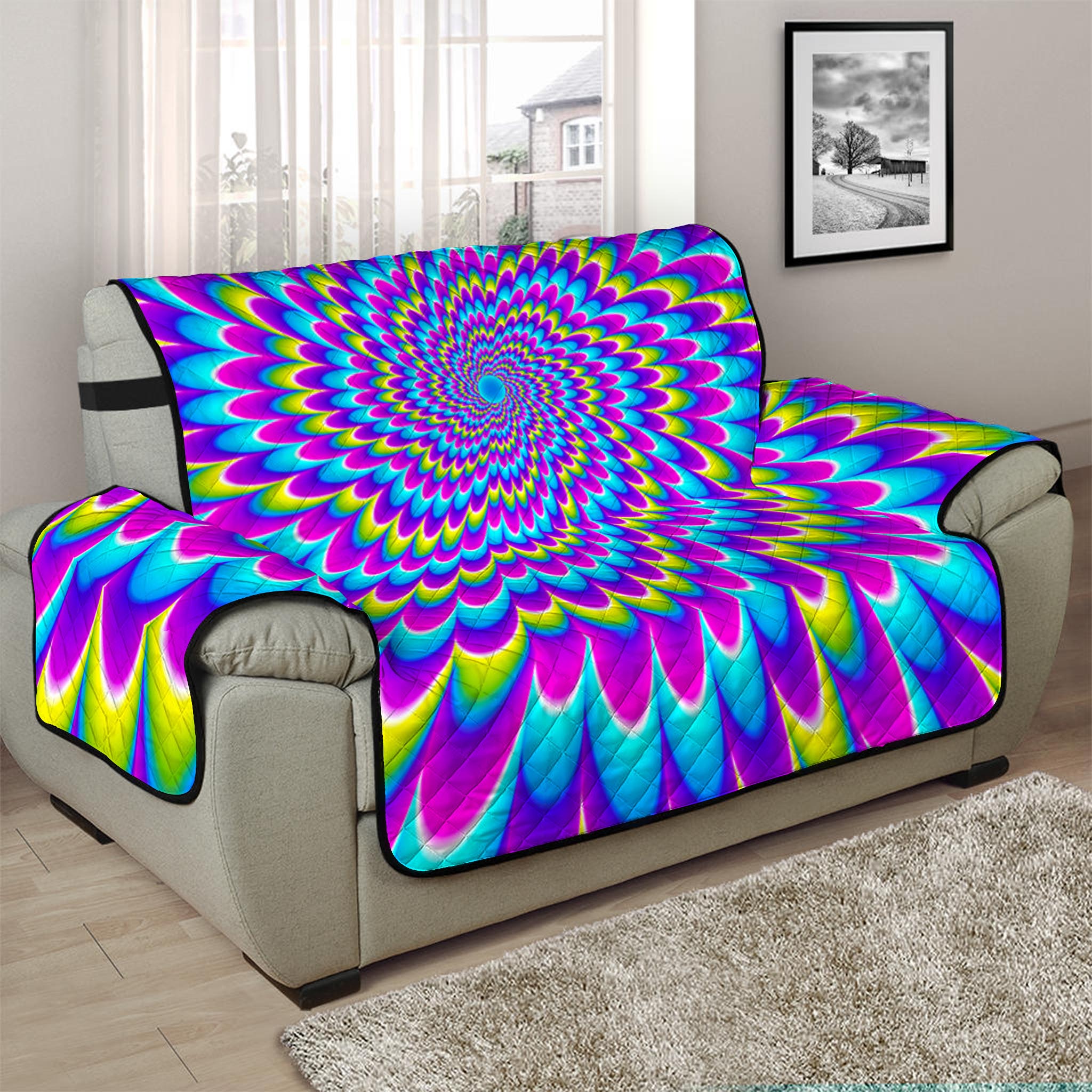 Abstract Dizzy Moving Optical Illusion Half Sofa Protector