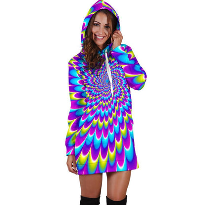 Abstract Dizzy Moving Optical Illusion Hoodie Dress GearFrost