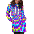 Abstract Dizzy Moving Optical Illusion Pullover Hoodie Dress