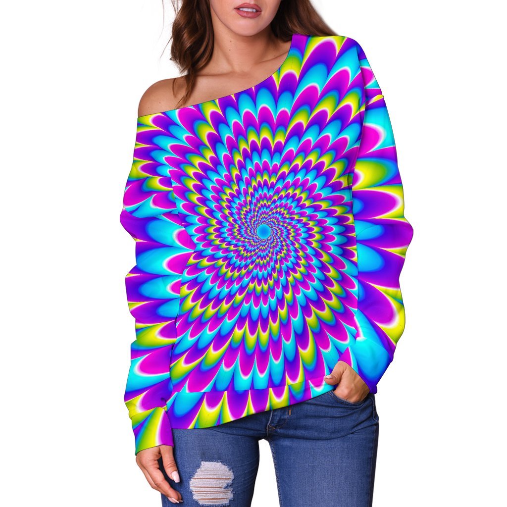 Abstract Dizzy Moving Optical Illusion Off Shoulder Sweatshirt GearFrost
