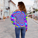 Abstract Dizzy Moving Optical Illusion Off Shoulder Sweatshirt GearFrost