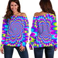 Abstract Dizzy Moving Optical Illusion Off The Shoulder Sweatshirt