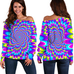 Abstract Dizzy Moving Optical Illusion Off Shoulder Sweatshirt GearFrost