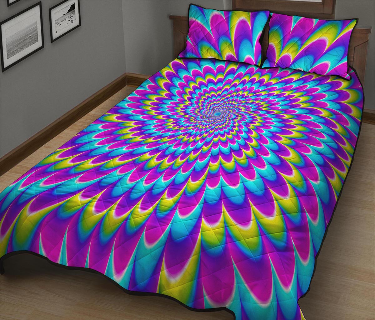 Abstract Dizzy Moving Optical Illusion Quilt Bed Set