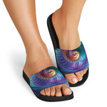 Abstract Fractal Print Black Slide Sandals