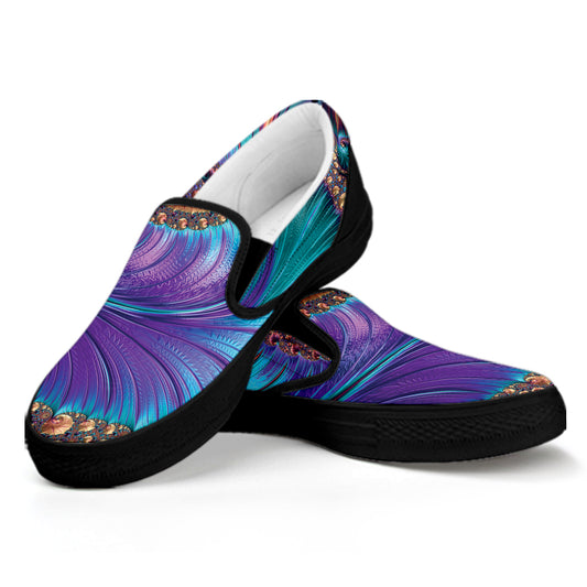 Abstract Fractal Print Black Slip On Shoes