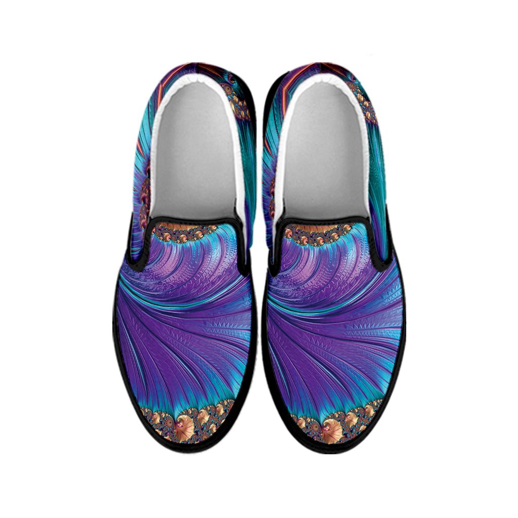 Abstract Fractal Print Black Slip On Shoes