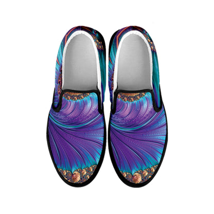 Abstract Fractal Print Black Slip On Shoes