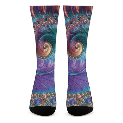 Abstract Fractal Print Crew Socks