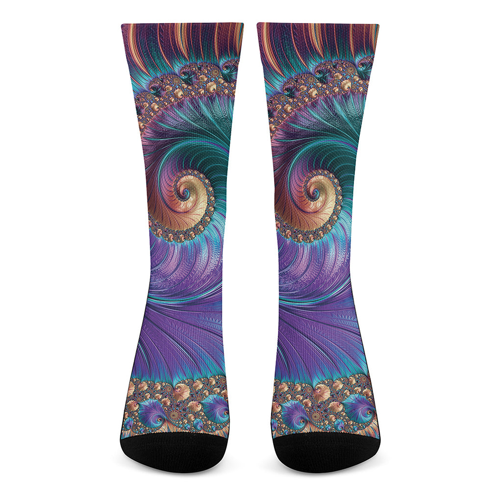 Abstract Fractal Print Crew Socks