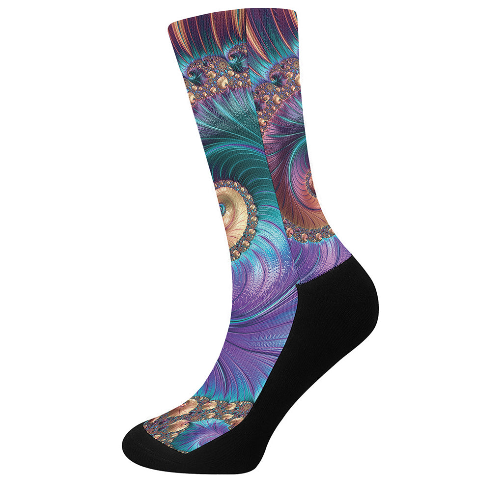 Abstract Fractal Print Crew Socks