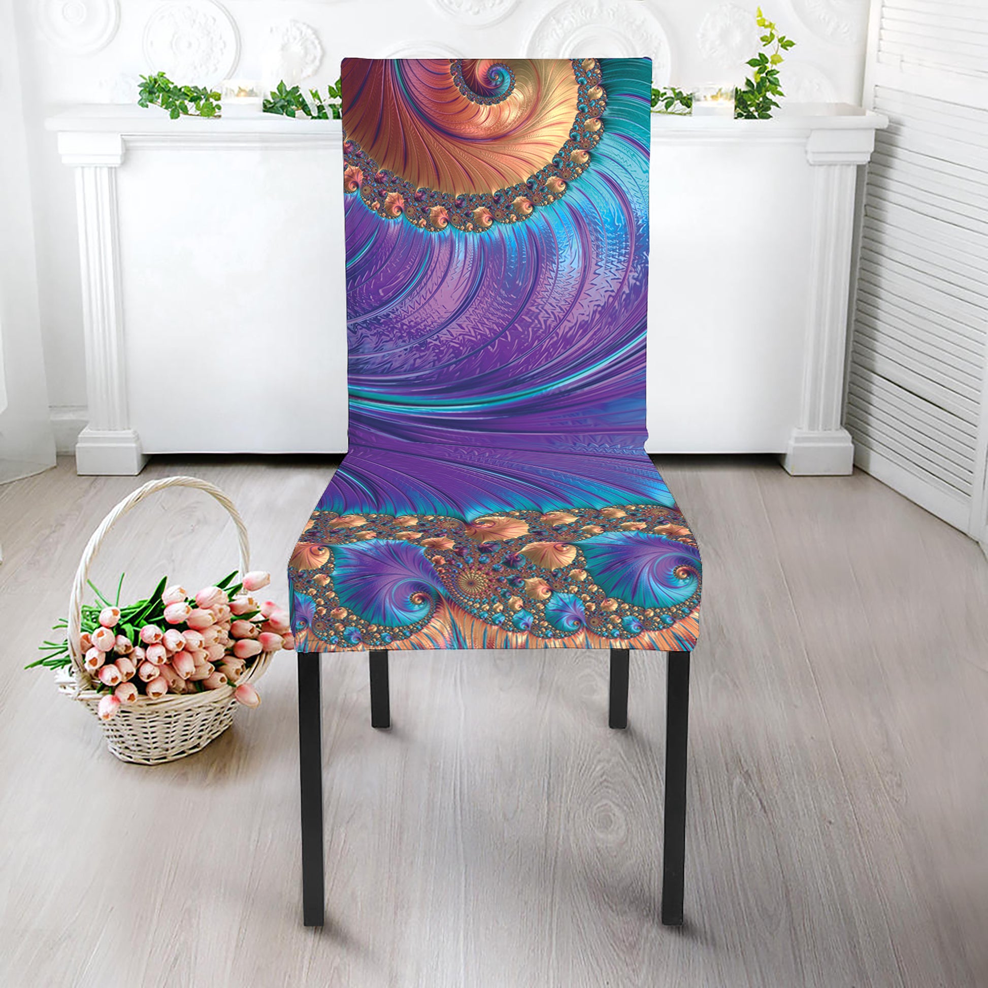 Abstract Fractal Print Dining Chair Slipcover