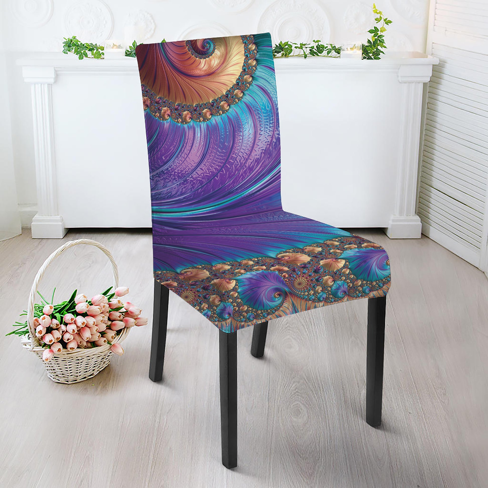 Abstract Fractal Print Dining Chair Slipcover