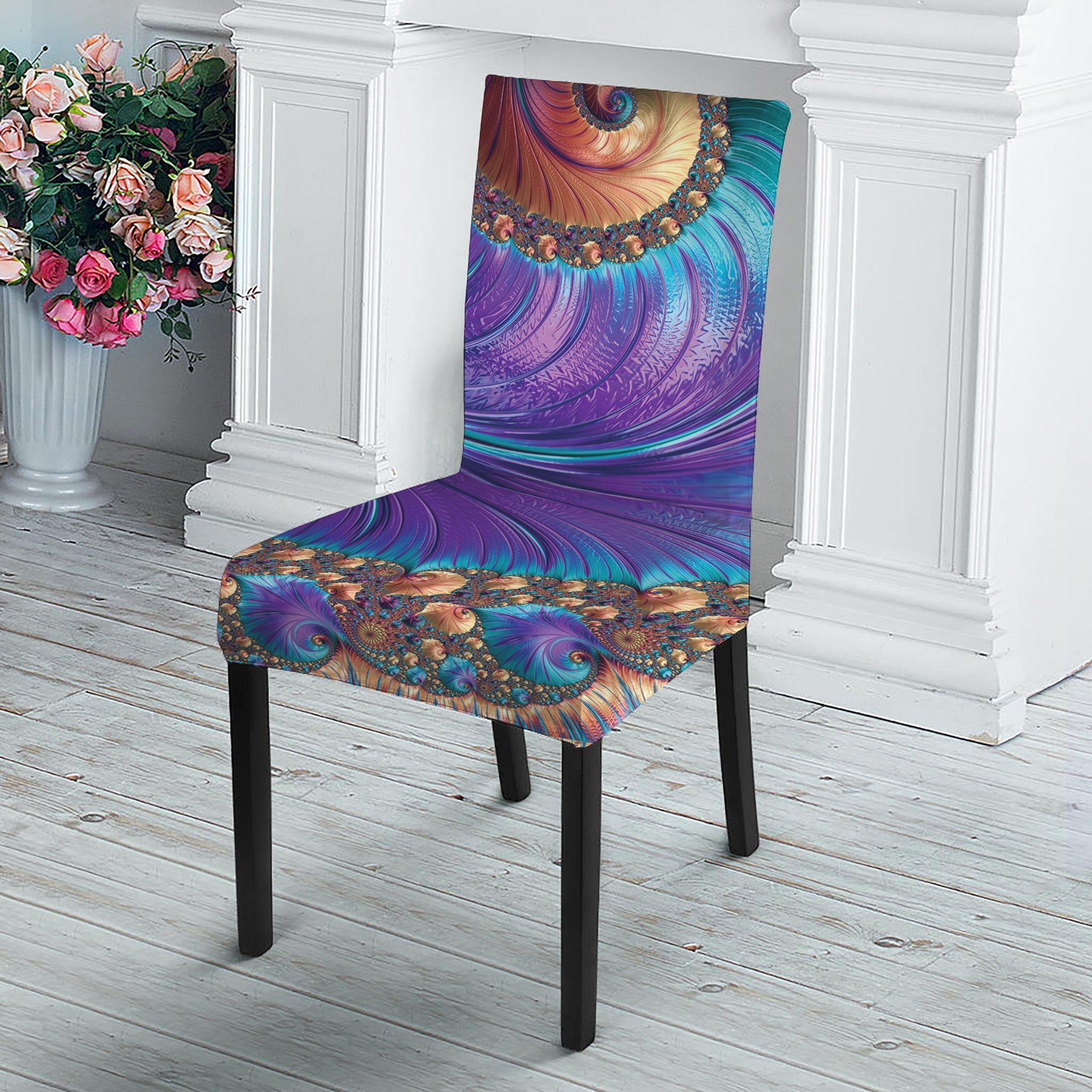 Abstract Fractal Print Dining Chair Slipcover