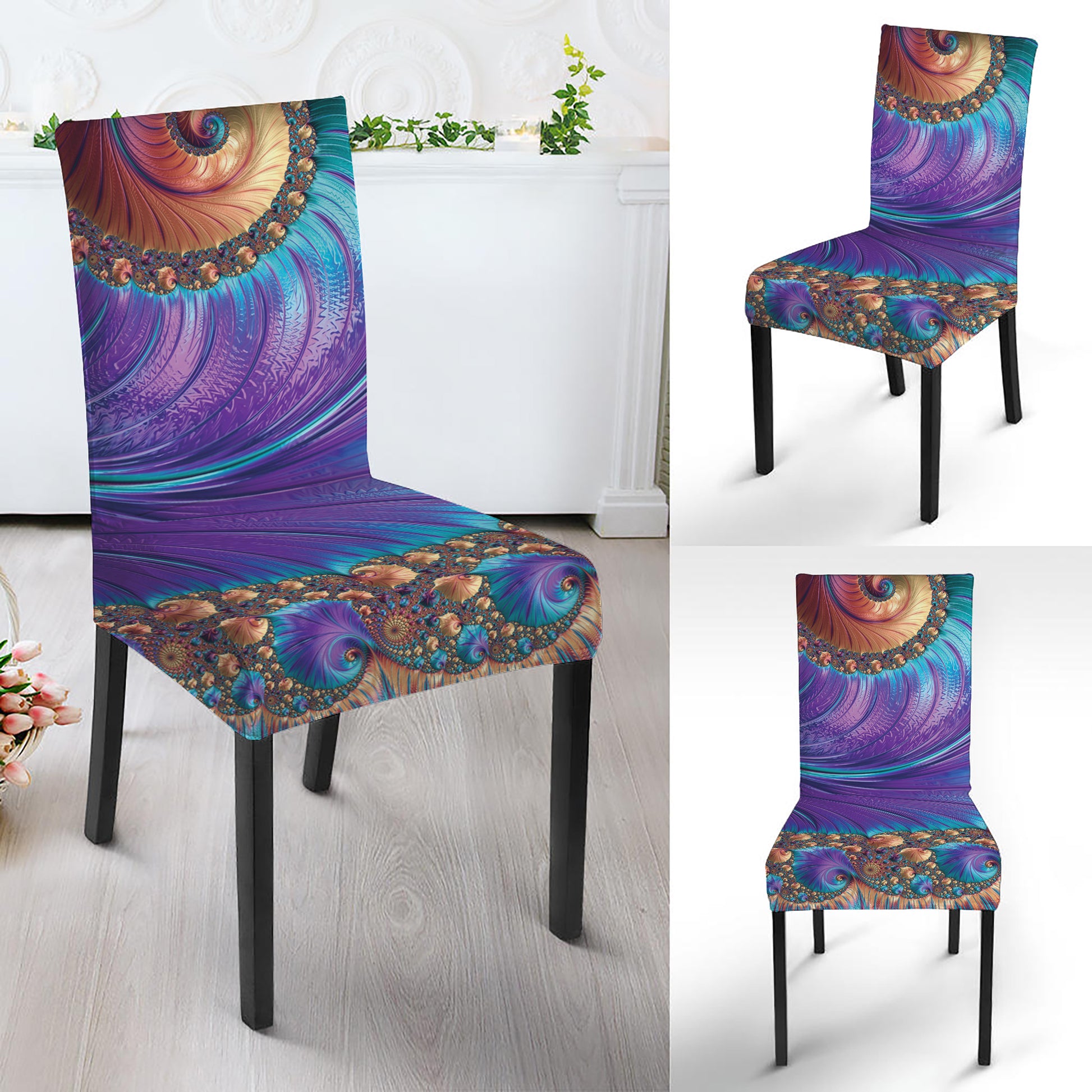 Abstract Fractal Print Dining Chair Slipcover